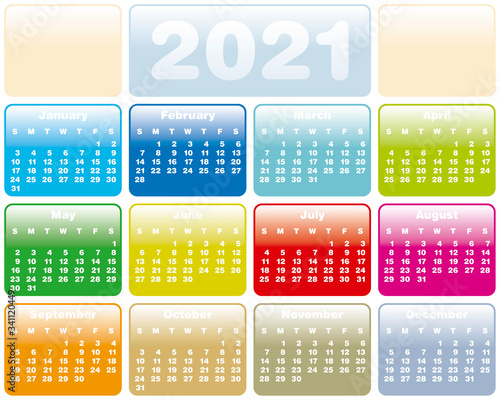 Colorful Calendar for Year 2021, in vector format.