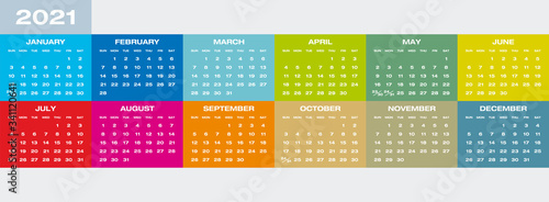Colorful Calendar for year 2021 in vector format.
