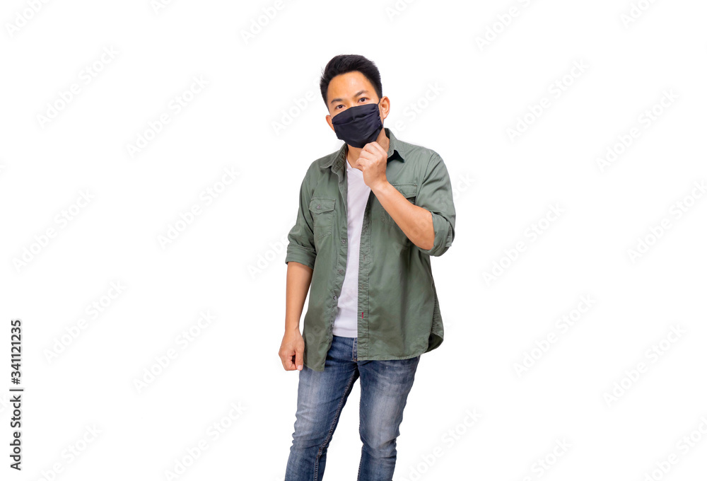 An Asian short hair man wears black mask. An Asian short hair man wears black mask.