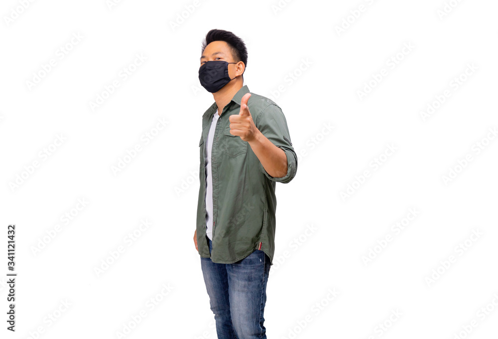 An Asian short hair man wears black mask. An Asian short hair man wears black mask.