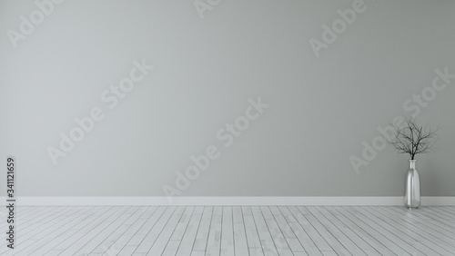 empty room with grey wall painted and dry plant 3D rendering