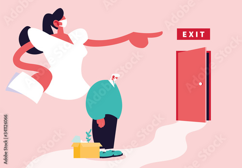 big boss pointing on the door, unemployment by coronavirus