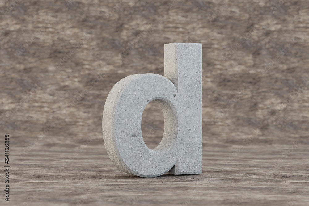 Concrete 3d letter D lowercase. Hard stone letter on wooden background. Concrete alphabet with imperfections. 3d rendered font character. Concrete 3d letter D lowercase. Hard stone letter on wooden background. Concrete alphabet with imperfections. 3d rendered font character.