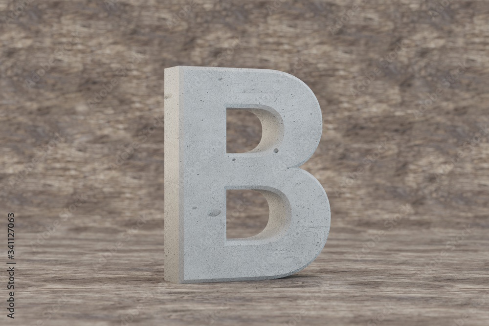 Concrete 3d letter B uppercase. Hard stone letter on wooden background. Concrete alphabet with imperfections. 3d rendered font character. Concrete 3d letter B uppercase. Hard stone letter on wooden background. Concrete alphabet with imperfections. 3d rendered font character.
