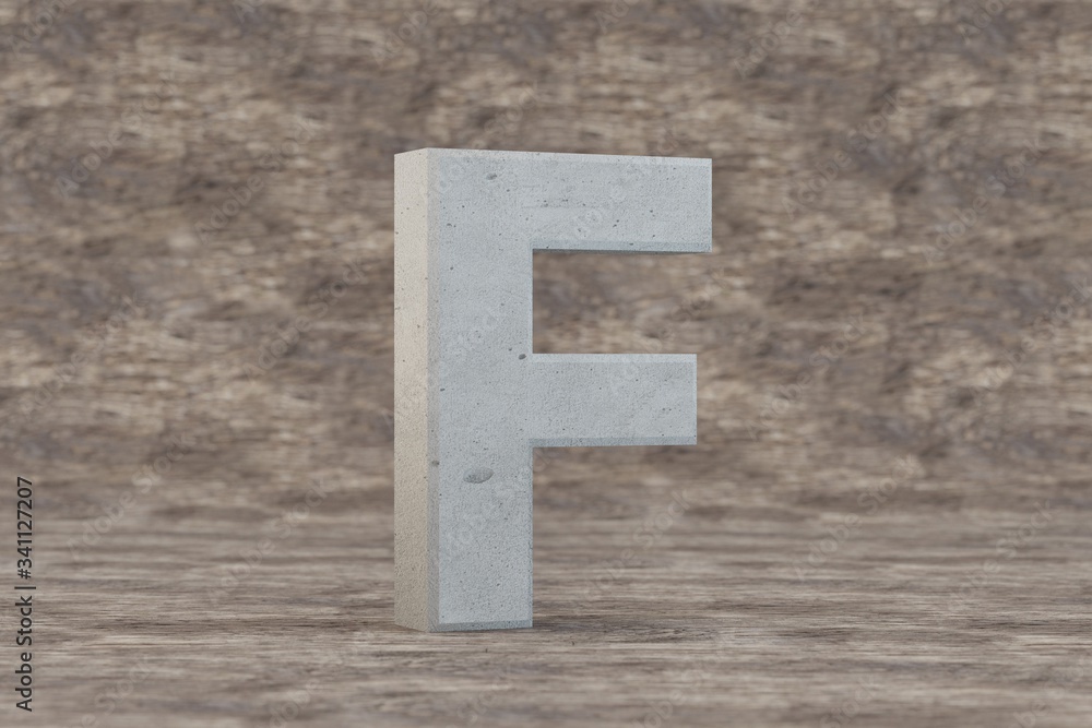 Concrete 3d letter F uppercase. Hard stone letter on wooden background. Concrete alphabet with imperfections. 3d rendered font character. Concrete 3d letter F uppercase. Hard stone letter on wooden background. Concrete alphabet with imperfections. 3d rendered font character.