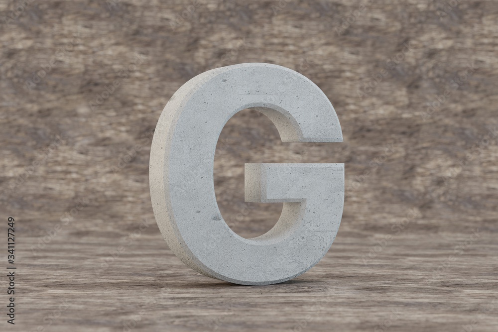 Concrete 3d letter G uppercase. Hard stone letter on wooden background. Concrete alphabet with imperfections. 3d rendered font character. Concrete 3d letter G uppercase. Hard stone letter on wooden background. Concrete alphabet with imperfections. 3d rendered font character.