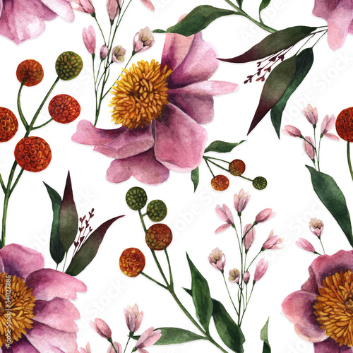 Pattern flowers in watercolor