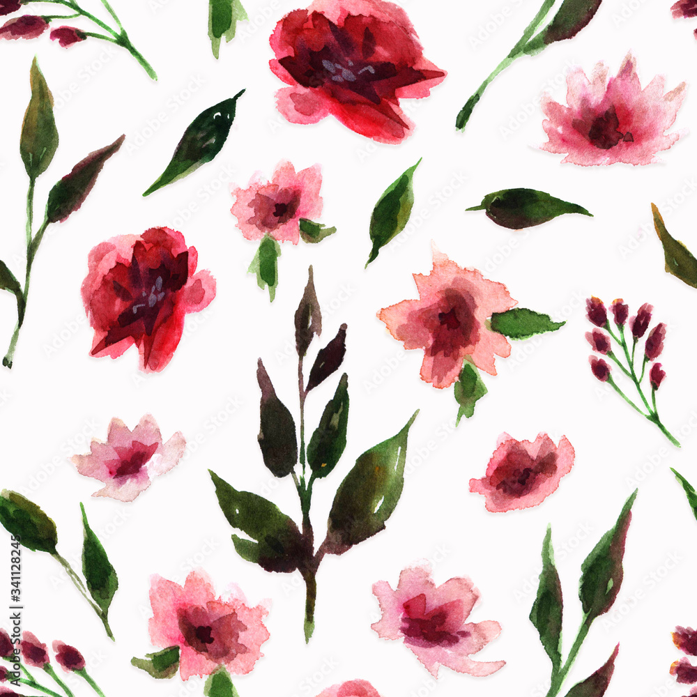 pattern with flowers in watercolor