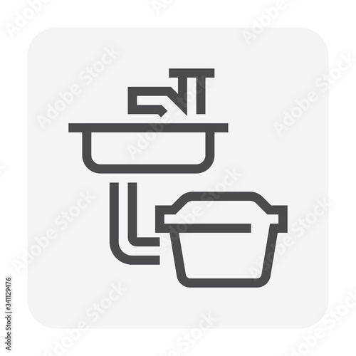 Grease trap vector icon. That plumbing device connect to kitchen sink. For intercept most grease, oil and solid from food preparation or cooking before enter wastewater disposal and treatment system.