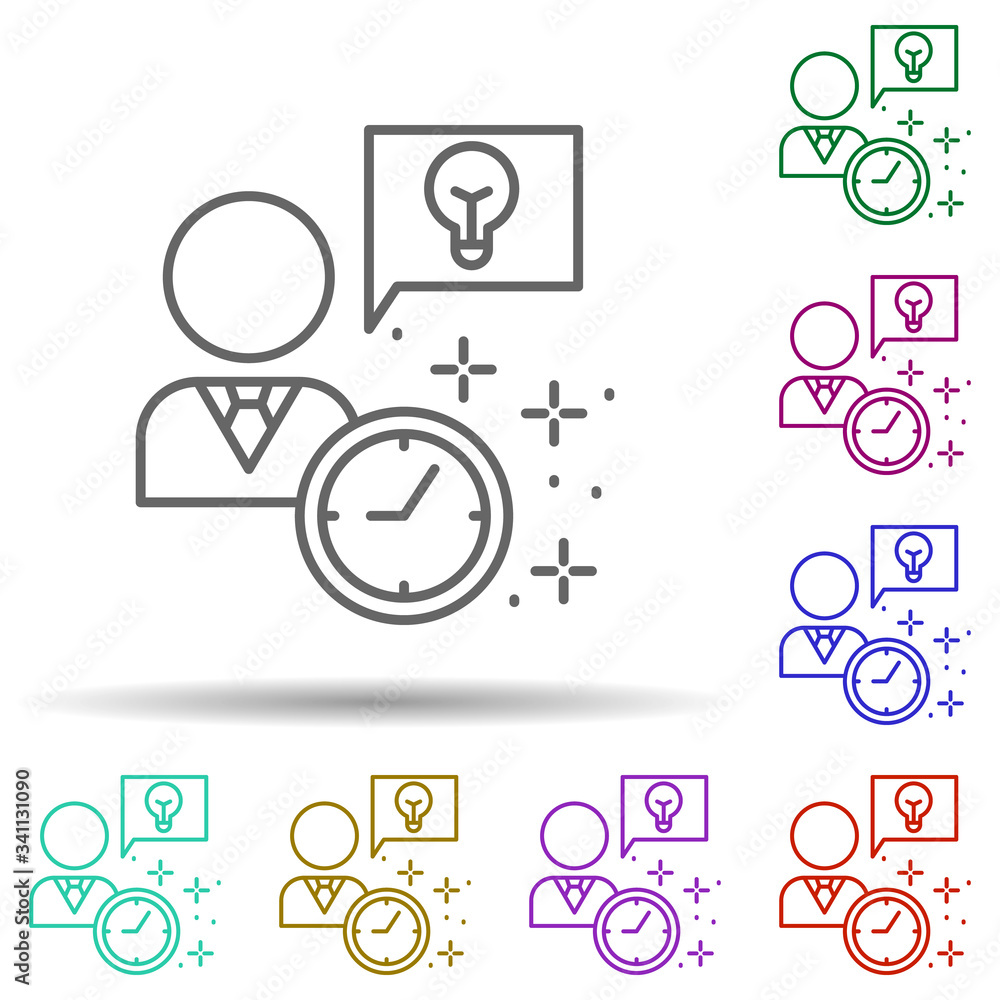 Human light bulb clock multi color icon. Simple thin line, outline vector of managment icons for ui and ux, website or mobile application Human light bulb clock multi color icon. Simple thin line, outline vector of managment icons for ui and ux, website or mobile application