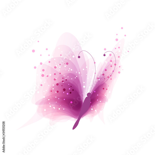 Delicate pink butterfly on a white background