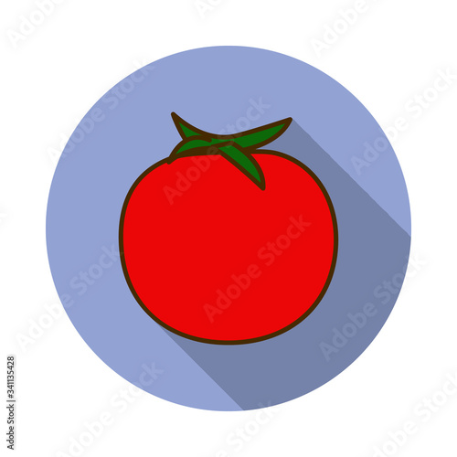 a tomato colored long shadow icon. Simple color vector of fruit icons for ui and ux, website or mobile application