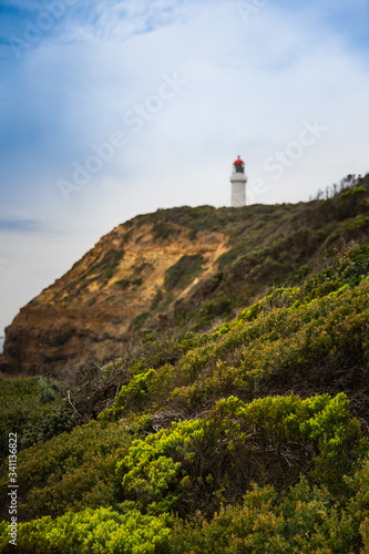 Natural view with lighthouse in Mornington Peninsula National Park.