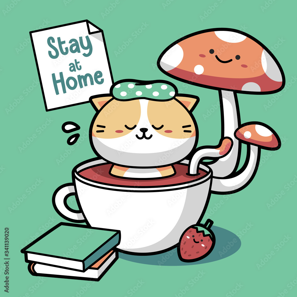 Naklejka premium Cat soaking in a teacup