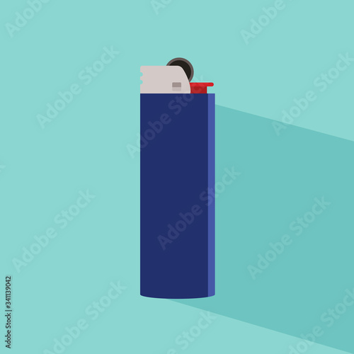 Gas lighter flat icon vector illustration with shadow. Isolated on blue background. Simple lighter in flat style.