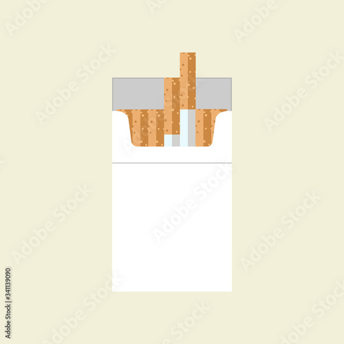 Cigarettes open pack. Box of cigarettes illustration. Tobacco, bad habit. Flat design. Vector illustration.