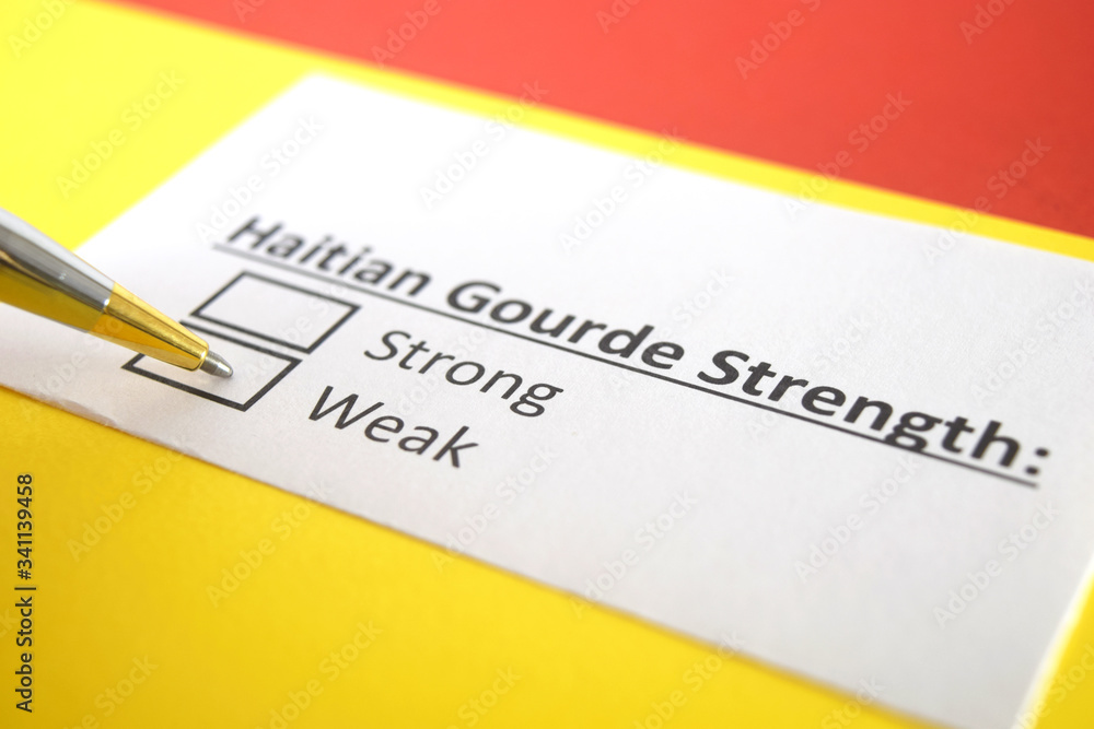 One person is answering question about strength of Haitian Gourde currency. One person is answering question about strength of Haitian Gourde currency.