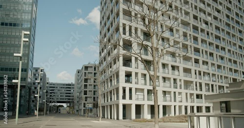 Shutdown in Vienna, Austria - tracking shot of deserted modern residential area