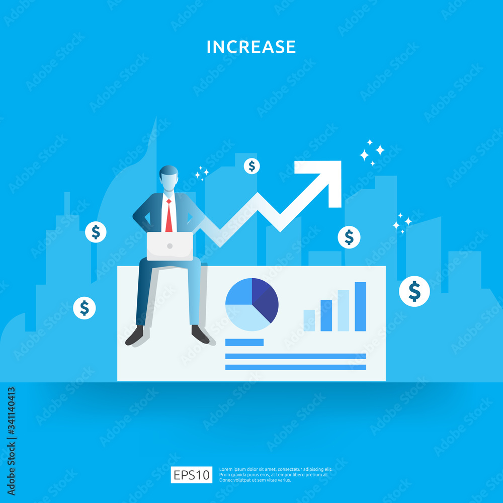 Salary Rate Increase With Growth Up Arrow And People Character salary-rate-increase-with-growth-up-arrow-and-people-character