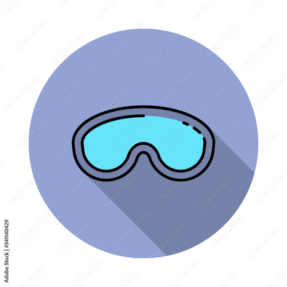 Ski goggles, sport, skiing long shadow icon. Simple color vector of sport icons for ui and ux, website or mobile application Ski goggles, sport, skiing long shadow icon. Simple color vector of sport icons for ui and ux, website or mobile application