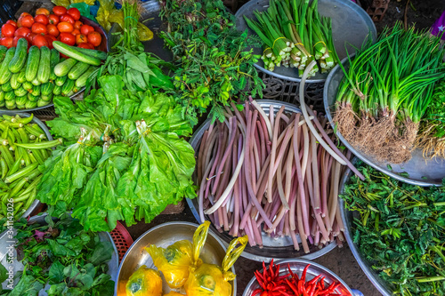 Many vegetable in Cai Be market, Tien Giang, Vietnam. Mekong delta photo