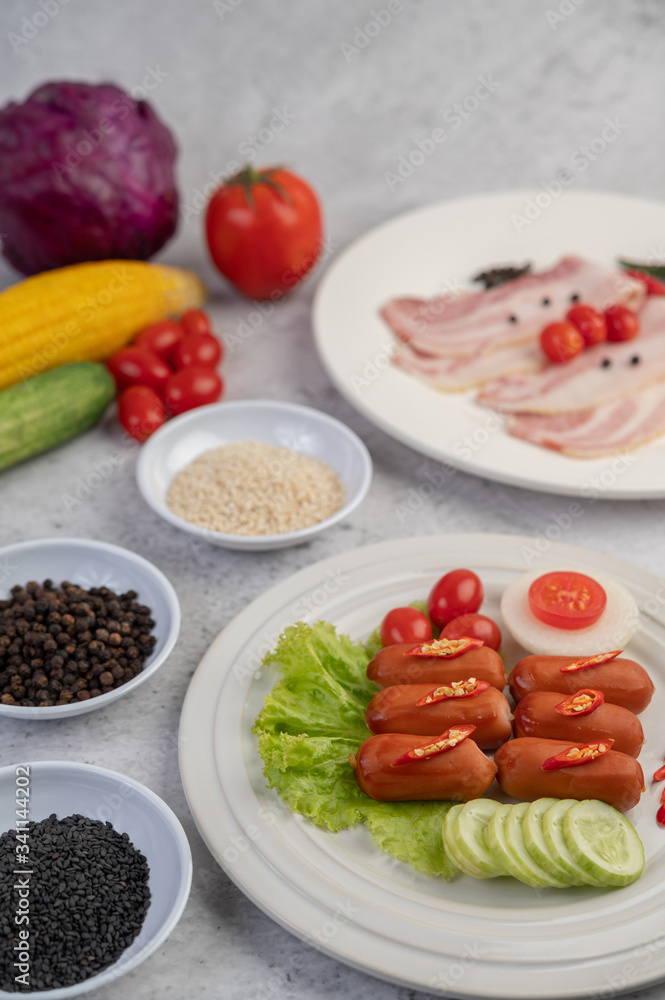 Sausage placed on a white plate. Sausage placed on a white plate.