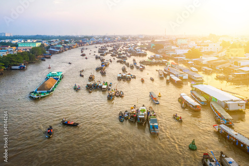 Aerial view of Cai Rang floating market, Mekong delta, Can Tho, Vietnam. Same...