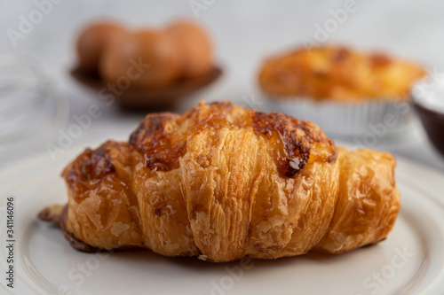 Cooked bread with ingredients Eggs and tapioca flour in a cup.