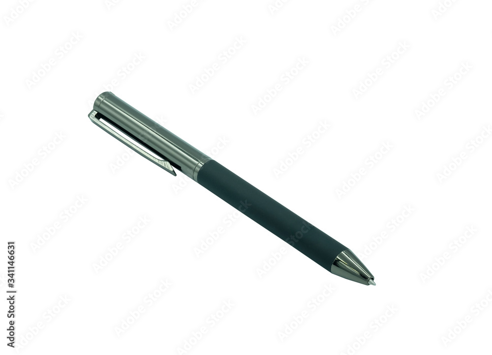 Black metal pen luxury isolated on white background with clipping path. An elegant ballpoint pen designed for executives or business people, used as a business writing device. Black metal pen luxury isolated on white background with clipping path. An elegant ballpoint pen designed for executives or business people, used as a business writing device.