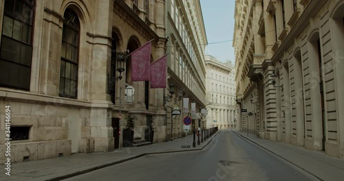 Shutdown in Vienna, Austria - tracking shot of empty street in the inner city