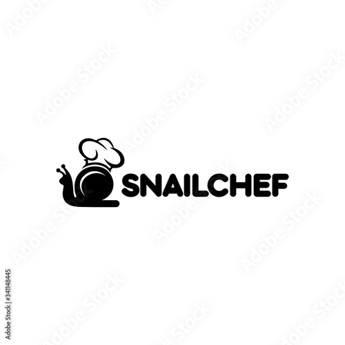 snail shef logo template vector ,snail with a chef's hat on his shell photo