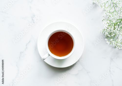 Aerial view of hot tea drink