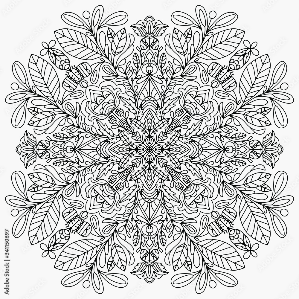 flowers with leaves drawn on a white background for coloring, vector flowers with leaves drawn on a white background for coloring, vector