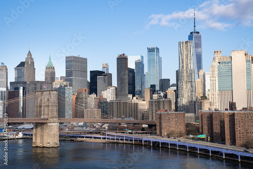 New York City skyline. Brooklyn bridge view. 