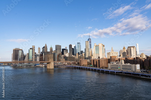 New York City skyline. Brooklyn bridge view. 