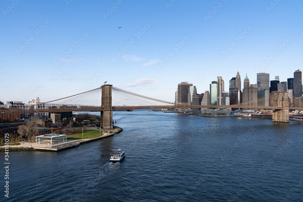 New York City skyline. Brooklyn bridge view. 