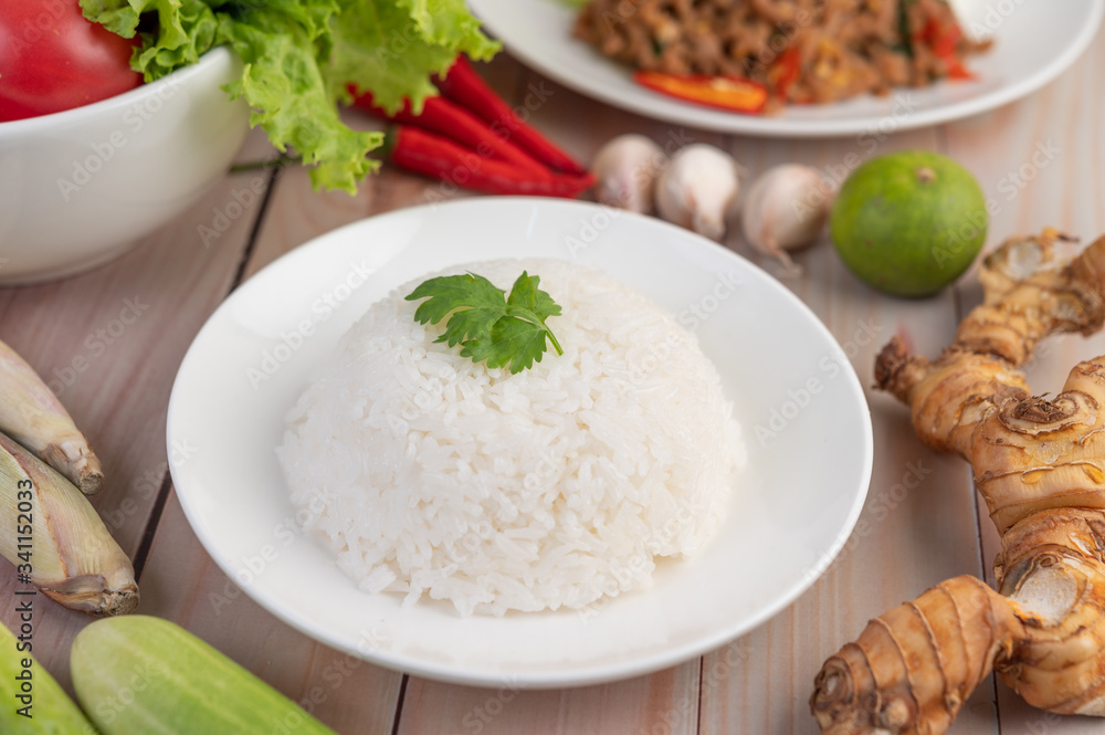 Rice cooked in a white dish Rice cooked in a white dish
