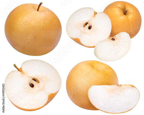 Snow pear or Feng Shui pear on white background, Collection Korean pear on white background, (With clipping path)
