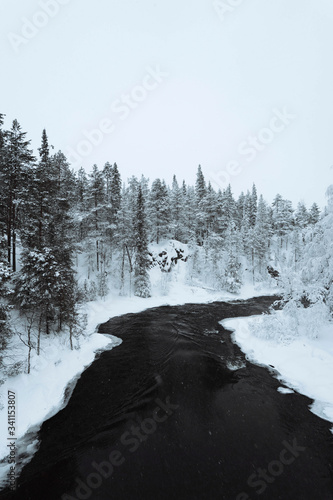 River in winter season at Oulanka National Park, Finland.