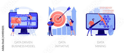 Machine learning and database systems. Computer science, code analysis. Data driven business model, data initiative, data mining metaphors. Vector isolated concept metaphor illustrations
