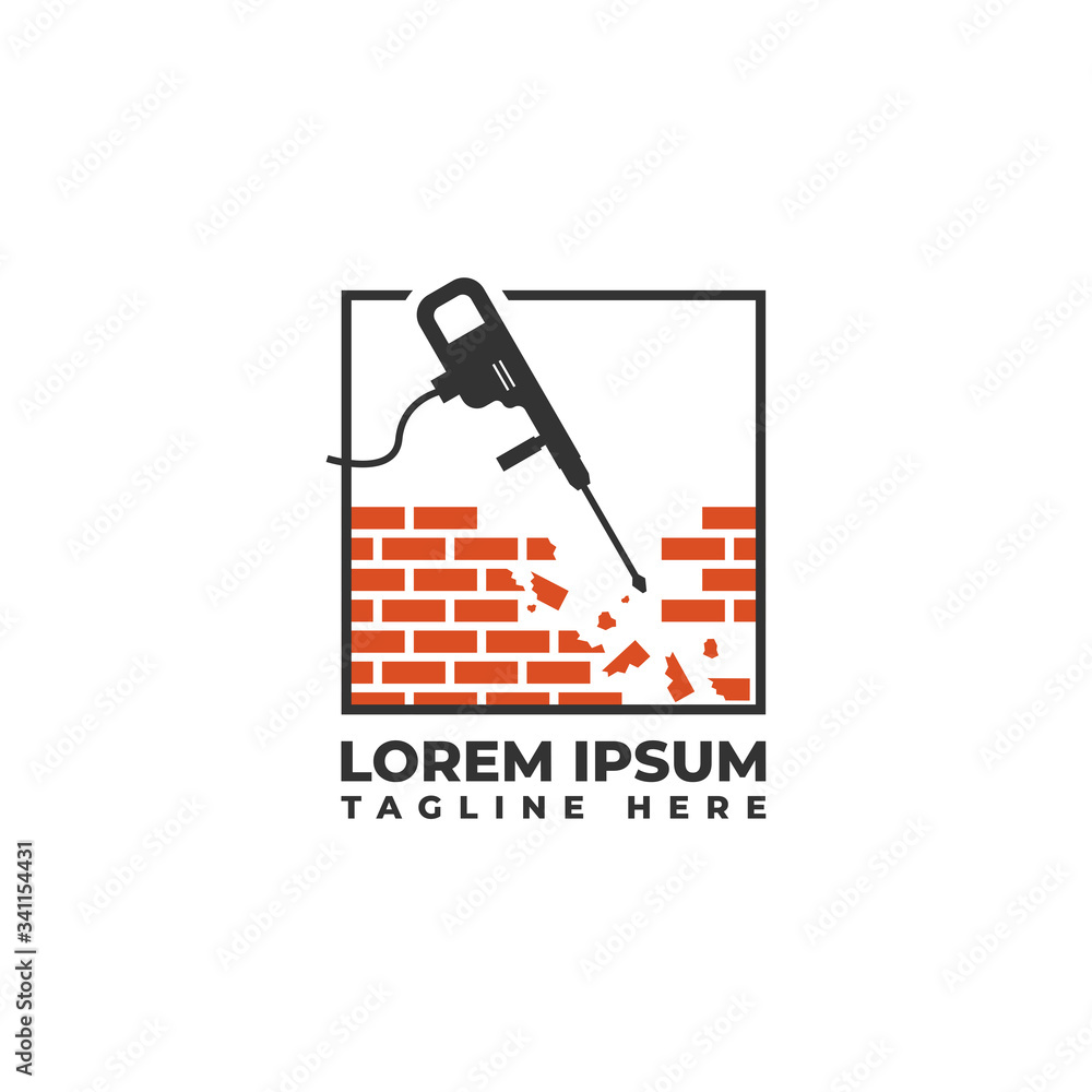 Dismantling Brick Wall with Demolition Hammer Logo Vector Icon Illustration Dismantling Brick Wall with Demolition Hammer Logo Vector Icon Illustration