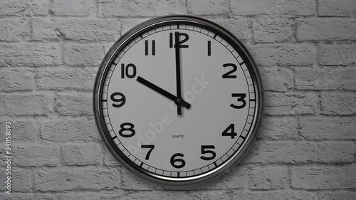 Wallpaper Mural The Time On The Clock Ten. Clock With The Black Arrows With The Arabic Numerals On An White Brick Wall Background. Torontodigital.ca