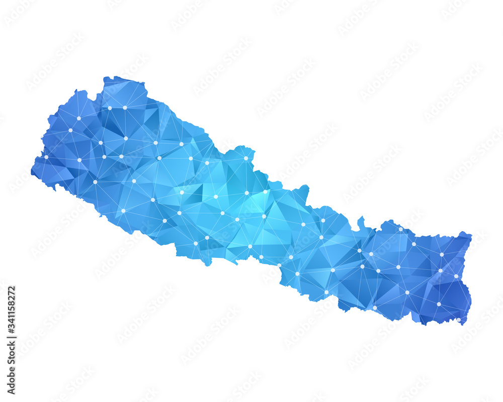 Nepal Map - Abstract geometric rumpled triangular low poly style gradient graphic on white background , line dots polygonal design for your . Vector illustration eps 10.