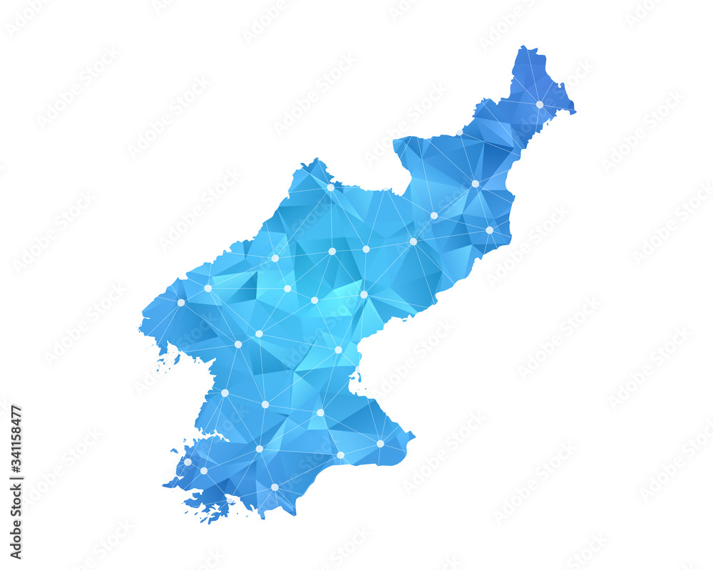 North Korea Map - Abstract geometric rumpled triangular low poly style gradient graphic on white background , line dots polygonal design for your . Vector illustration eps 10.