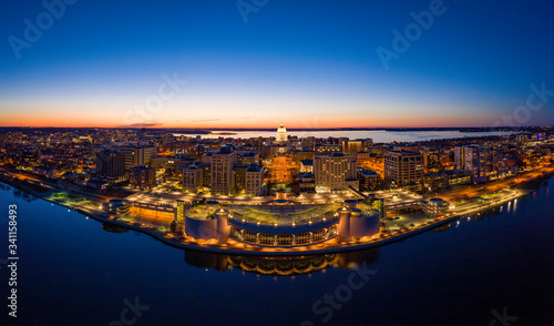Madison isthmus and capital at dusk