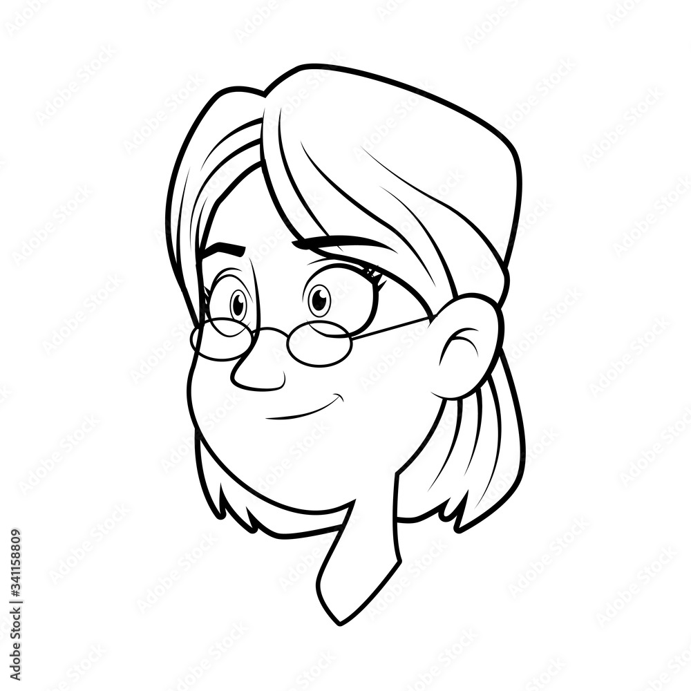 woman using eyeglasses head character woman using eyeglasses head character