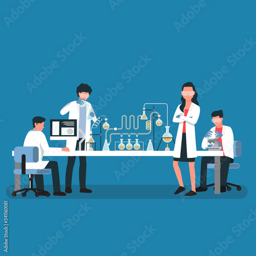 lab scientist doing some teamwork ,Vector illustration cartoon character.