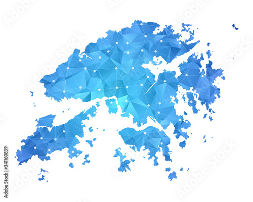 Hong Kong Map - Abstract geometric rumpled triangular low poly style gradient graphic on white background , line dots polygonal design for your . Vector illustration eps 10.