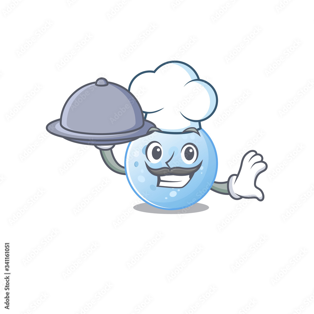 Blue moon chef cartoon character serving food on tray Blue moon chef cartoon character serving food on tray