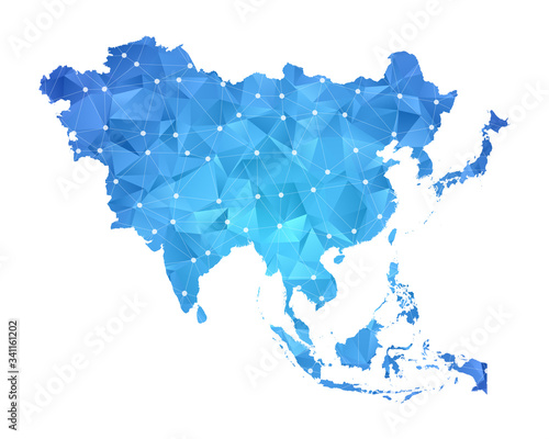 Asia Map - Abstract geometric rumpled triangular low poly style gradient graphic on white background , line dots polygonal design for your . Vector illustration eps 10.